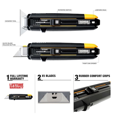 Toughbuilt Scraper Utility Knife + 5 Blades TB-H4S5-01